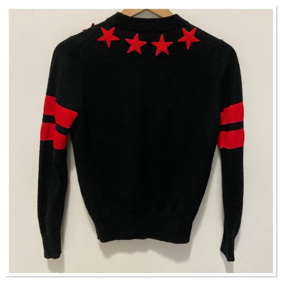 Givenchy Wool Stars & Striped Sweater Mock Neck Long Sleeve Black Red Size M - Picture 7 of 9